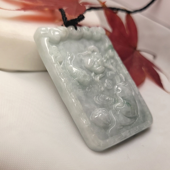 NWT Genuine Certified Jadeite Fish in Lotus Pond Pendant Necklace - Picture 5 of 8